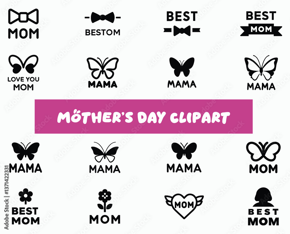 Fototapeta premium Mother's Day icon Clipart set on white background