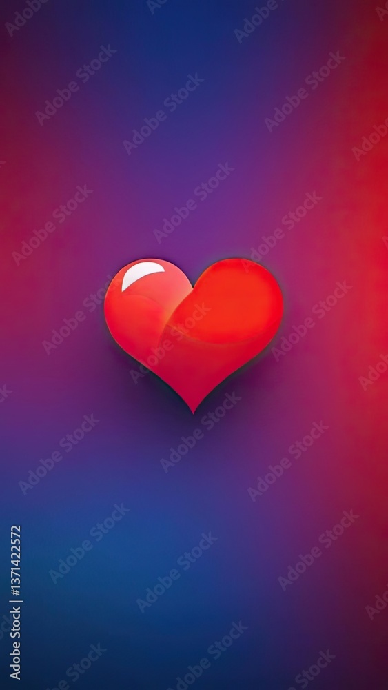 A glossy, red heart sits against a blue and purple gradient background A glossy, red heart sits against a blue and purple gradient background