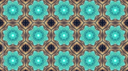 Hypnotic Turquoise and Gold Kaleidoscope Motion Background Loop