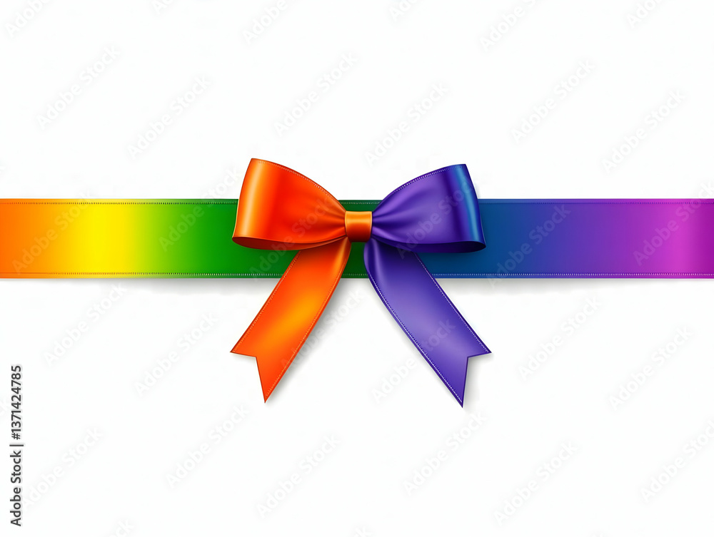 Colorful Ribbon With Rainbow Bow Isolated On White Background Illustration Colorful Ribbon With Rainbow Bow Isolated On White Background Illustration