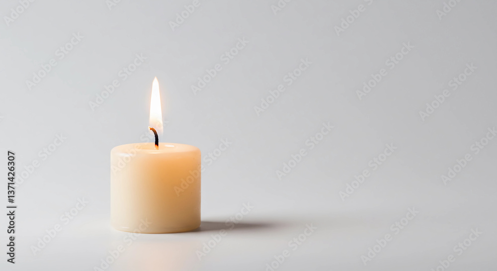 single candle burning softly in the center of a plain white background single candle burning softly in the center of a plain white background