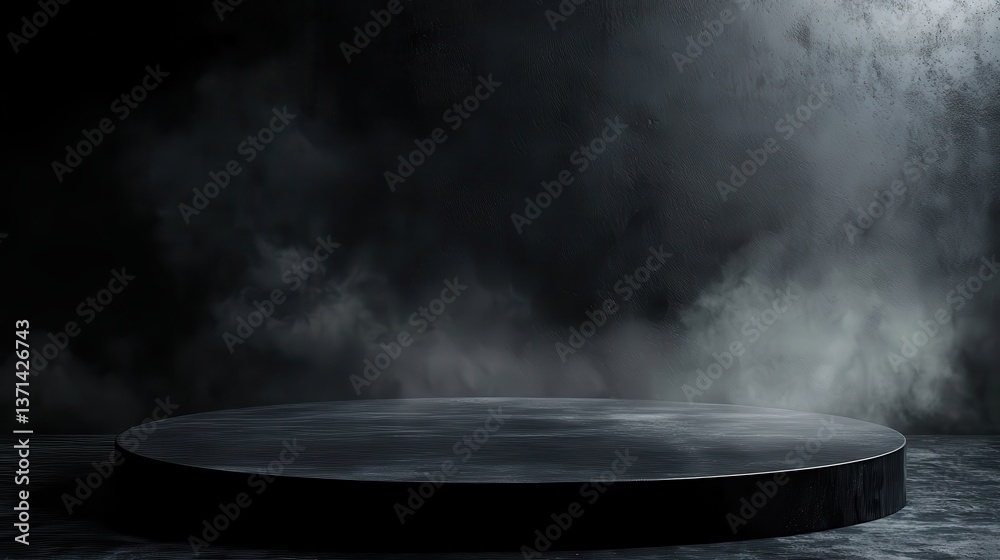 Podium black dark smoke background product platform abstract stage texture fog spotlight. Dark black floor podium dramatic empty night room table concrete wall scene place display. Podium black dark smoke background product platform abstract stage texture fog spotlight. Dark black floor podium dramatic empty night room table concrete wall scene place display.