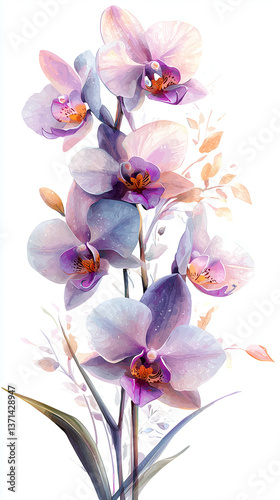 Vibrant Watercolor Orchid Blossoms – Botanical Floral Beauty in Exotic Spring Garden