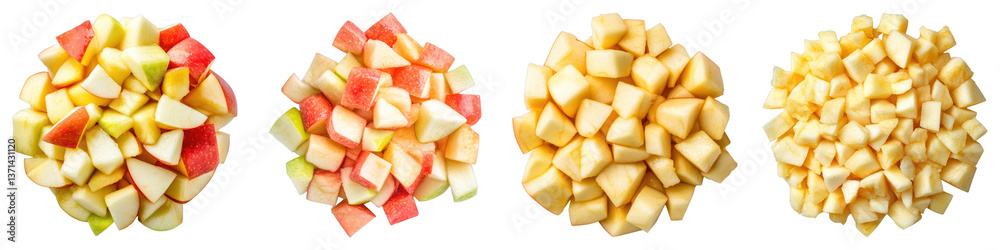 Diced fruit apple isolated on transparent background. PNG, Set of Diced fruit apple isolated on transparent background. PNG, Set of