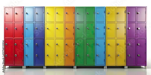 Vibrant Locker Room Night Photography: Colorful Lockers in Low Light, Dark Ambiance, Neon Lights, Glowing, Night Scene, Colorful Metal Lockers, School Lockers, Gym Lockers, Interior Photography