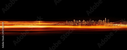Panoramic view of the San Francisco skyline at night from the Golden Gate Bridge