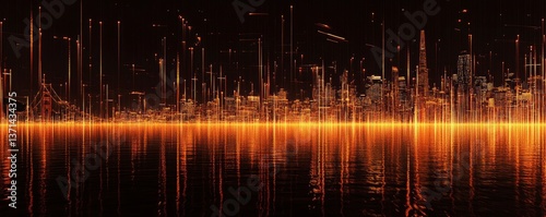 Panoramic view of the San Francisco skyline at night from the Golden Gate Bridge