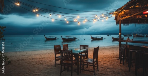 Dining table and chairs on the beach