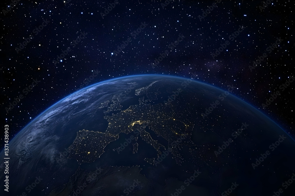 Obraz premium Photo of Earth in Space at Night with Stars Blue Glow and Dark Atmosphere