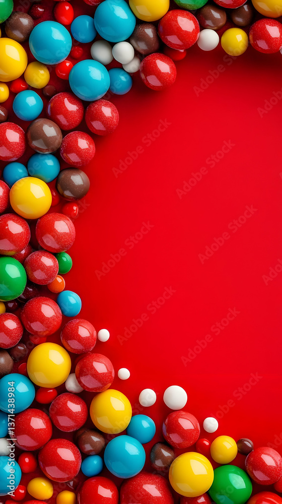 Photo Of Colorful Candies Arranged Against A Red Background Bright Texture Photo Of Colorful Candies Arranged Against A Red Background Bright Texture