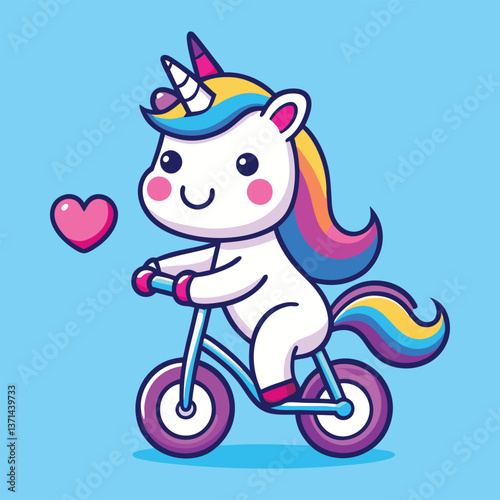 Cute Unicorn Riding a Bicycle Cartoon Art Illustration Vector Design