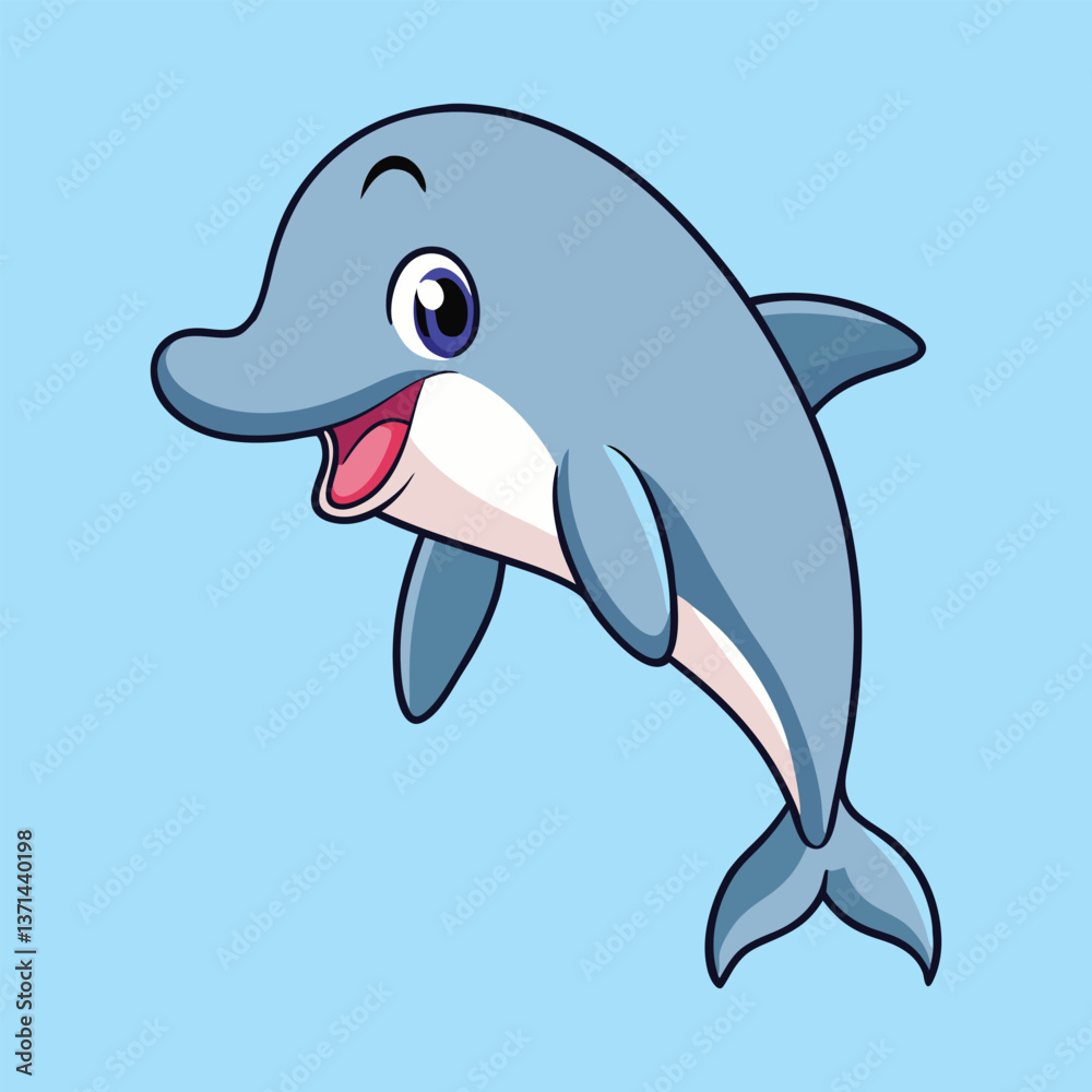 Obraz premium Happy Dolphin Cartoon Art Illustration Vector Design