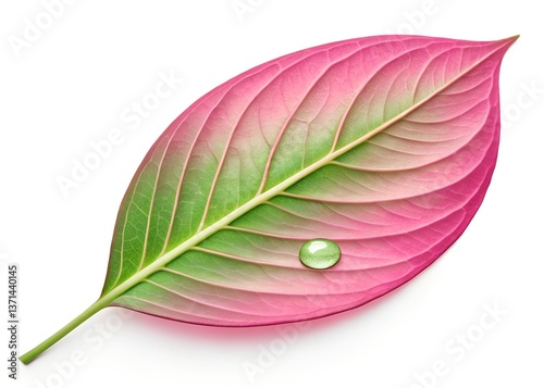 Water Drop on green leave isolated on white background, Water Drop on Colorful Leaf – High-Quality Macro Photo Isolated on White Background