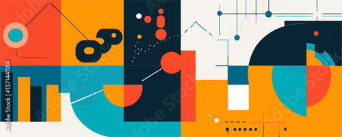 Abstract geometric art with circles, lines, and shapes – vector