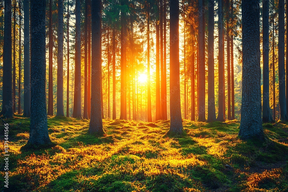 Obraz premium Golden Sunset Forest Path