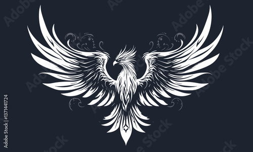 Majestic phoenix in flight with outspread wings against dark background vector