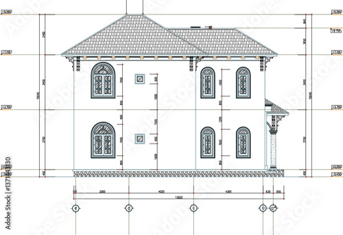 vector sketch illustration of architectural design view and section of old classic vintage ethnic traditional mediterranean house building