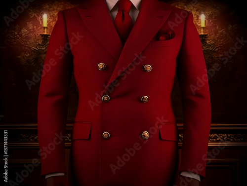Wallpaper Mural Photo of Red Double-Breasted Suit with Gold Buttons and Tie Torontodigital.ca