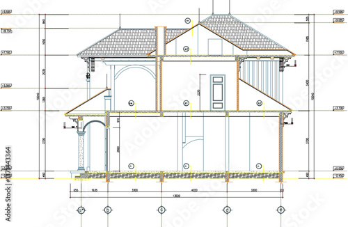vector sketch illustration of architectural design view and section of old classic vintage ethnic traditional mediterranean house building 