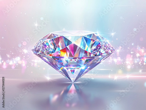 Colorful diamond gemstone sparkle radiant refraction crystal prism cut brilliant transparent luxury jewel clarity glossy glass gem isolated background shiny rainbow shine clarity spectrum brilliance