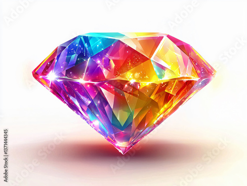 Colorful diamond gemstone sparkle radiant refraction crystal prism cut brilliant transparent luxury jewel clarity glossy glass gem isolated background shiny rainbow shine clarity spectrum brilliance