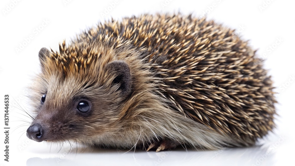 Naklejka premium Close-Up Hedgehog Photo: Spiky Brown & Black Fur, Detailed Texture, Wildlife Photography