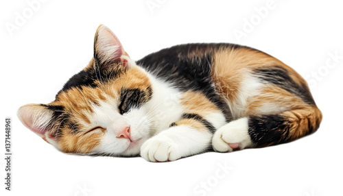 Calico cat sleeping , clipping path  -  