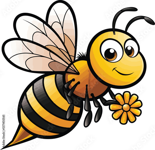 Cute cartoon a illustrator honey bee vector with a white backround