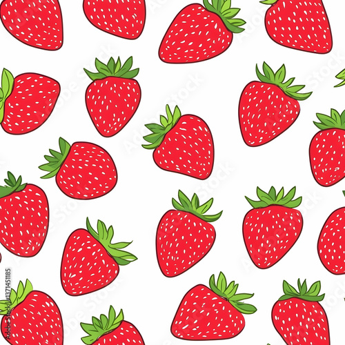 Strawberry Pattern Background Photo with Red Fruits on White with