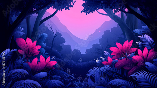 Enchanted Forest: A Vibrant Landscape of Purple and Pink Hues