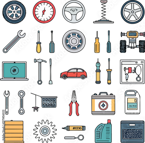  Car Service & Garage Icons Set – Repair, Maintenance, Mechanic Vector Illustration
