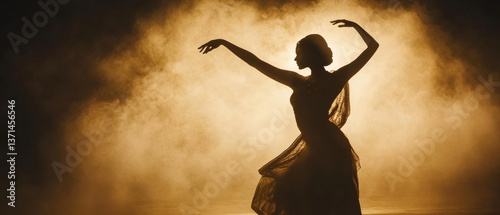 Mystical Dancer Silhouette: Classical Pose in Golden Mist 