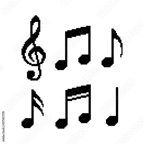 Pixel art of music notation symbols. Pixelated music notation icon.  