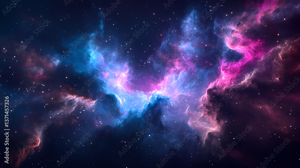 Obraz premium Cosmic Nebula: A vibrant and ethereal nebula in the vast expanse of space, filled with stunning colors and swirling gases. It showcases the beauty and mystery of the cosmos.