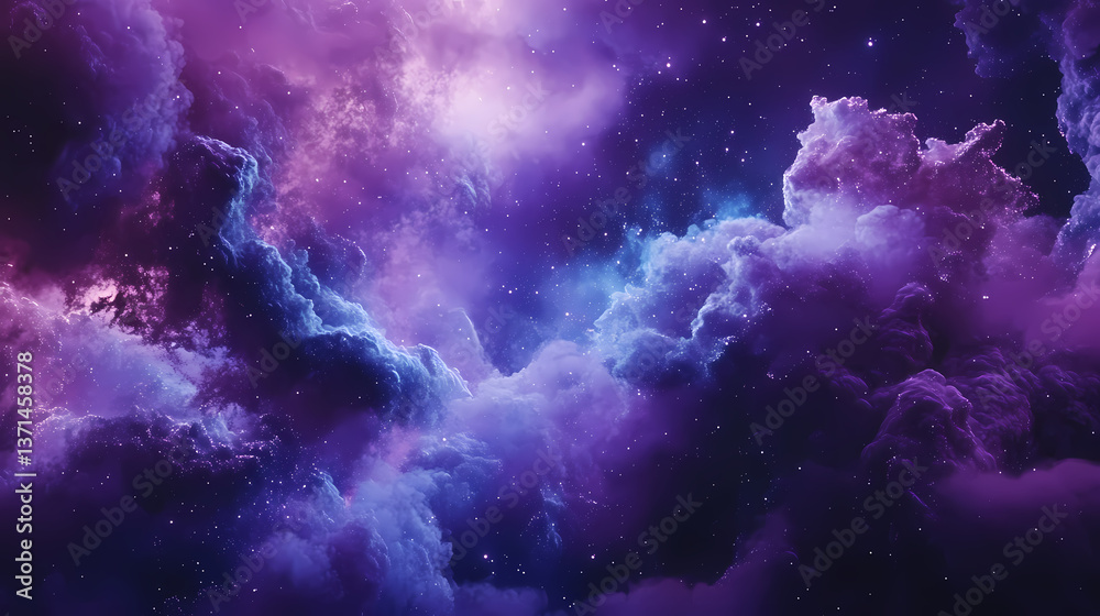 Cosmic Majesty: Witness the breathtaking expanse of a nebula, painted in shades of purple and blue, speckled with countless stars, capturing the mystery and grandeur of the universe. Cosmic Majesty: Witness the breathtaking expanse of a nebula, painted in shades of purple and blue, speckled with countless stars, capturing the mystery and grandeur of the universe.