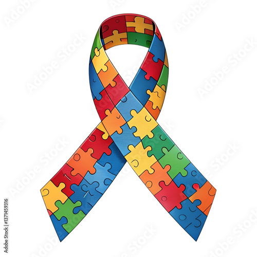Autism awareness concept. Puzzle-patterned ribbon symbolizing support and neurodiversity, For World Autism Awareness Day