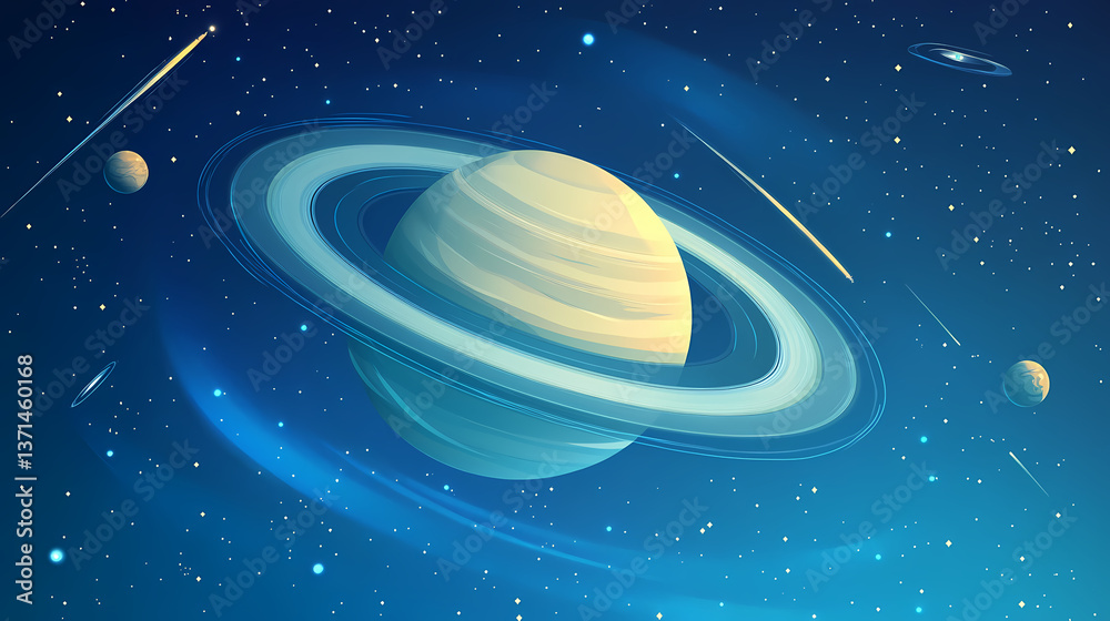 Naklejka premium Cosmic Beauty: Saturn and its Rings in the Universe