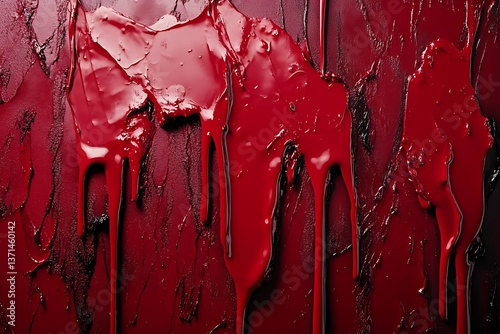 Glossy, dripping paint with thick, raised texture, capturing the fluidity and movement of the paint as it flows down a polished surface photo