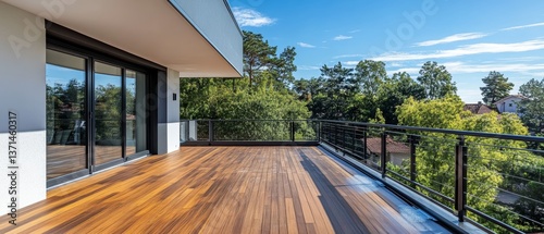 View from Floor Cleaning Wooden Terrace with Cleaning Device 