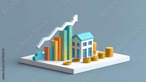 Clean Isometric 3D Visualization of Financial Growth