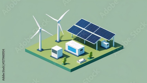 Minimalist Isometric 3D Renewable Energy Scene