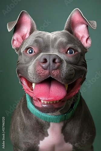 Happy Dog Portrait Against Green