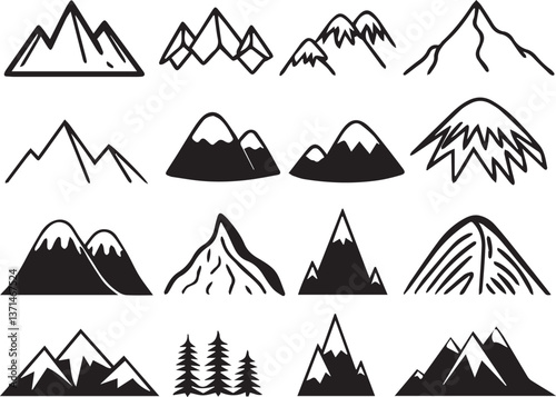set of mountains illustration vector, set of mountains, mountain silhouette vector black and white