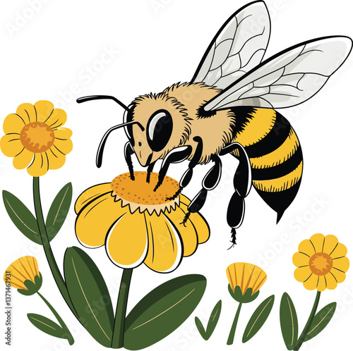 Cute cartoon a illustrator honey bee vector with a white backround