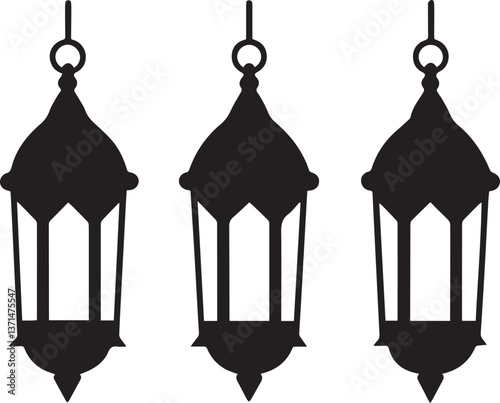 ramadan lantern silhouette vector illustration, islamic lantern silhouette vector black and white