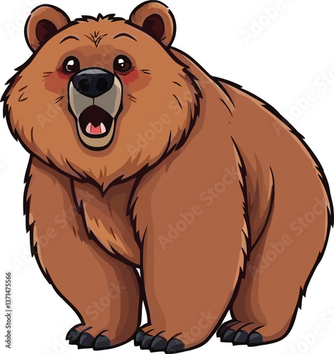 Cute cartoon a illustrator grizzly bear vector with a white backround