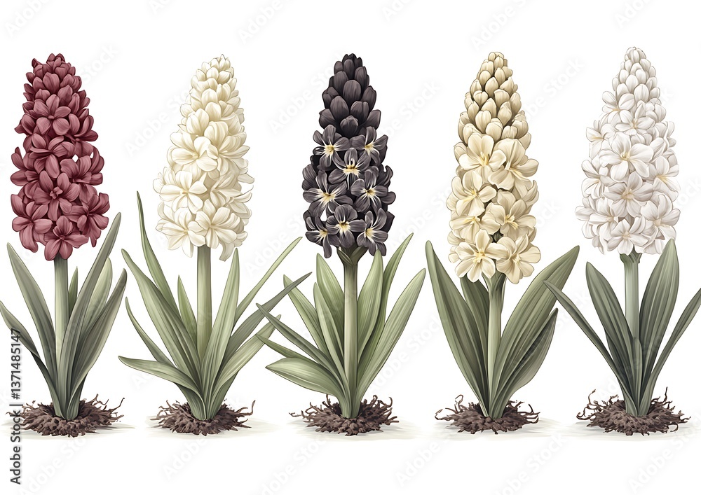 Obraz premium Spring Hyacinth Collection, Botanical Illustration