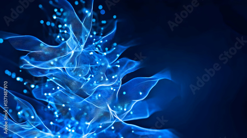 Abstract Digital Blue Wave with Glowing Particles on Dark Background