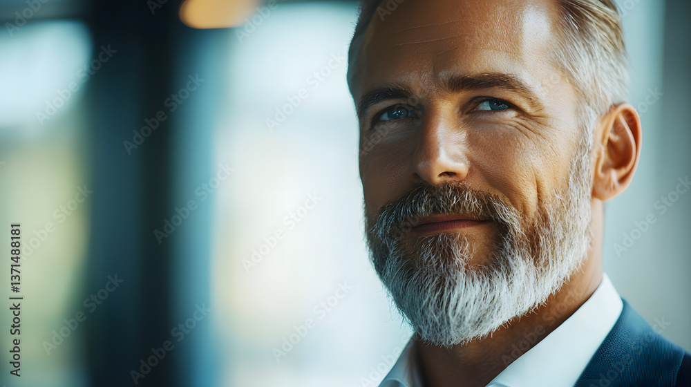 Obraz premium Business leadership insights charismatic executive portrait modern office environment professional photography close-up view