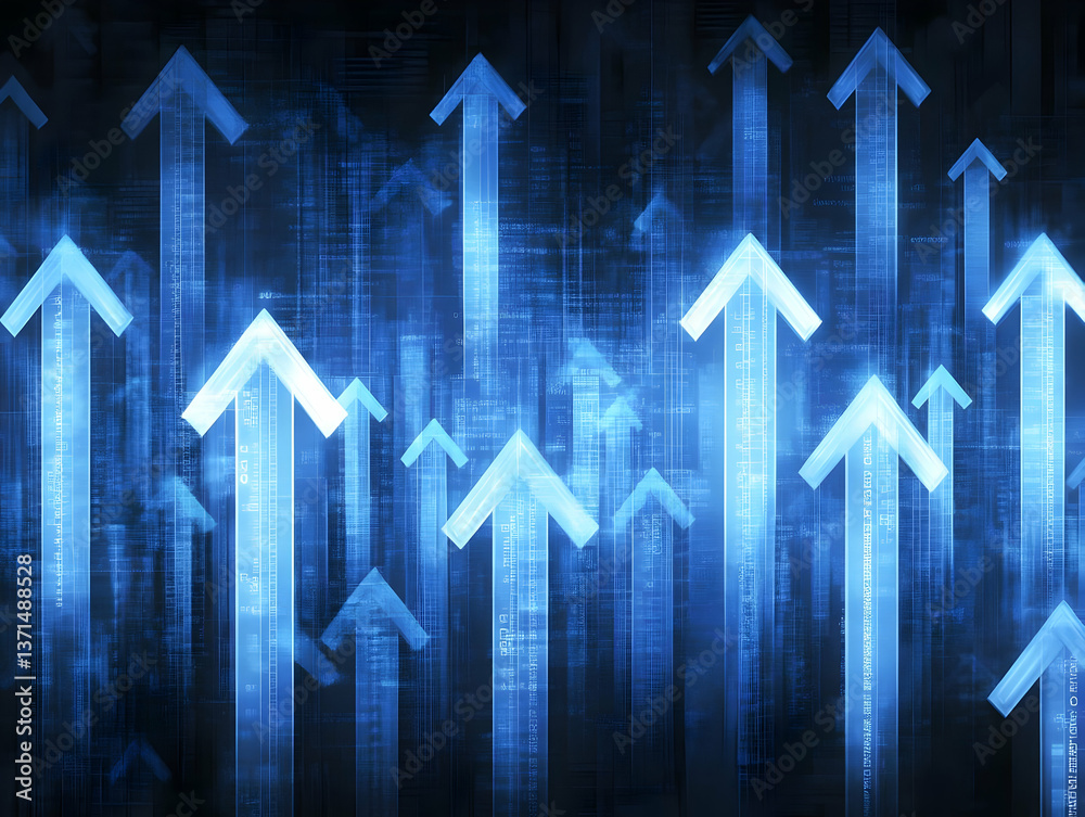 Abstract Digital Illustration of Blue Arrows Ascending Upward Abstract Digital Illustration of Blue Arrows Ascending Upward